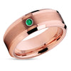 Emerald Wedding Ring - Rose Gold Tungsten Ring - Man's Wedding Ring - Women's Ring - Band
