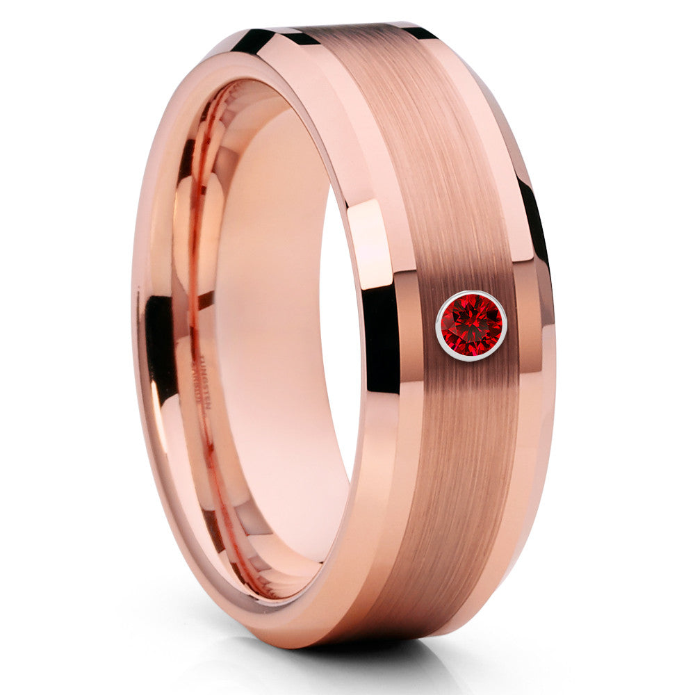 Rose Gold Tungsten Ring - Ruby Tungsten Band - Tungsten Carbide - 8mm - Clean Casting Jewelry