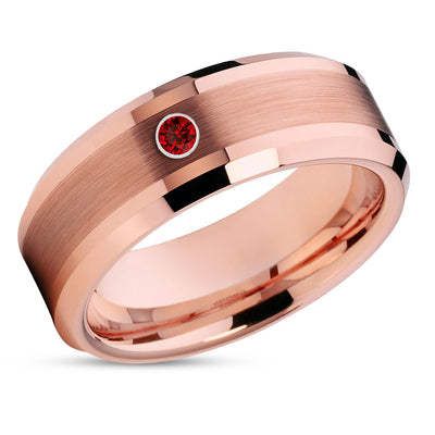 Rose Gold Wedding Ring - Ruby Tungsten Ring - 8mm ring - 6mm Ring - Wedding Band