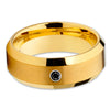 Yellow Gold Tungsten Band - Black Diamond Ring - Men's Wedding Band - 8mm - Clean Casting Jewelry