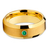8mm - Yellow Gold Tungsten Ring - Emerald Wedding Band - Handmade - Band - Clean Casting Jewelry