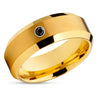 Man's Wedding Ring - Black Diamond Ring - Yellow Gold Tungsten Ring - Yellow Gold Ring