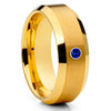 Yellow Gold Tungsten Ring - Blue Sapphire - Yellow Gold Tungsten - 8mm - Clean Casting Jewelry