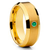 8mm - Yellow Gold Tungsten Ring - Emerald Wedding Band - Handmade - Band - Clean Casting Jewelry