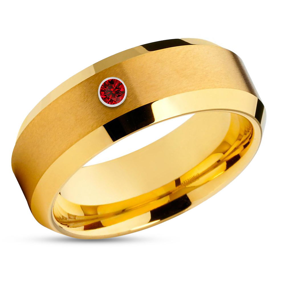Ruby Wedding Band - Tungsten Wedding Ring - Yellow Tungsten Wedding Ring - Wedding Band