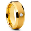 Yellow Gold Tungsten Band - White Diamond Ring - Tungsten Wedding Ring - Clean Casting Jewelry