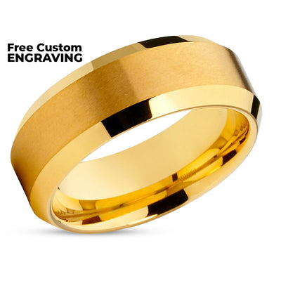 Men's Wedding Band - Yellow Gold Tungsten Ring - Yellow Gold Tungsten