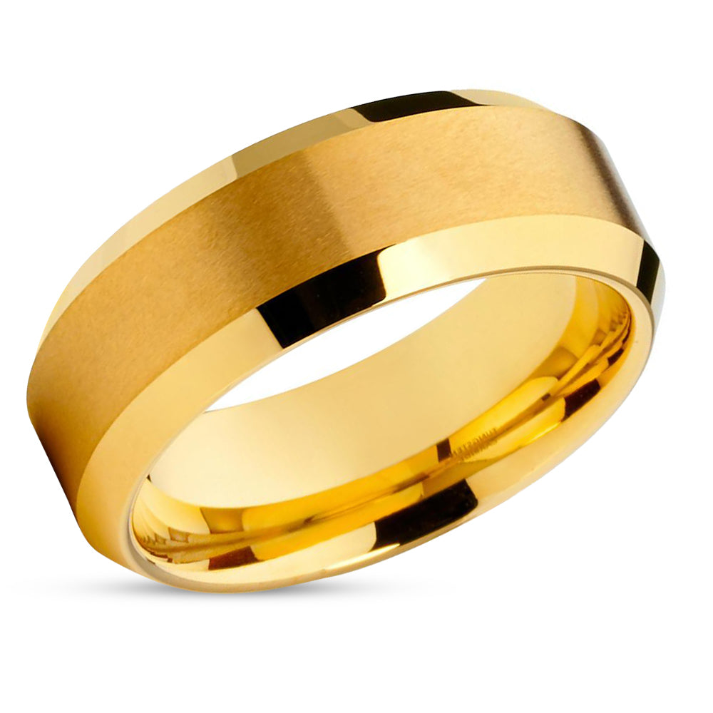Men's Wedding Band - Yellow Gold Tungsten Ring - Yellow Gold Tungsten
