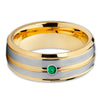 Yellow Gold Tungsten Ring - Emerald Tungsten Ring - Brush - 8mm Ring - Clean Casting Jewelry