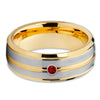 Yellow Gold Tungsten Wedding Band - Ruby Ring -Yellow Gold Tungsten - Clean Casting Jewelry