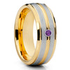 Yellow Gold Tungsten Ring - Amethyst Wedding Ring - Tungsten Carbide - 8mm - Clean Casting Jewelry