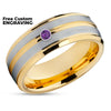 Yellow Gold Tungsten Ring - Amethyst Wedding Ring - Tungsten Carbide - 8mm