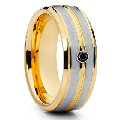 Yellow Gold Tungsten Band - Black Diamond - Yellow Gold Tungsten Ring - 8mm - Clean Casting Jewelry