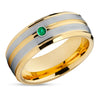 Yellow Gold Tungsten Ring - Emerald Wedding Ring - Tungsten Wedding Ring - Man's Ring - Band