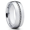 8mm - Tungsten Wedding Band - Braid Ring - Silver Tungsten Ring - Shiny - Clean Casting Jewelry
