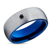 Black Diamond Ring - Blue Wedding Ring - Gray Tungsten Ring - Tungsten Carbide Ring