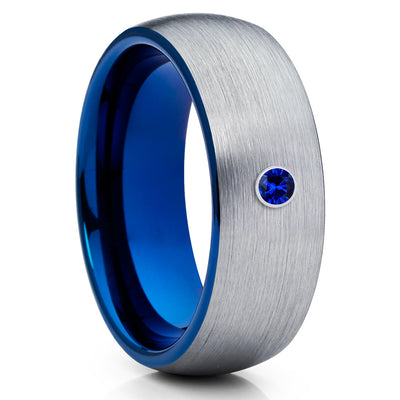 Blue Tungsten - Men's Wedding Band - Blue Sapphire Ring - Gray Ring - Clean Casting Jewelry