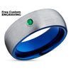 Emerald Tungsten Ring - Blue Tungsten Band - Gray Tungsten Ring - Blue Wedding Ring