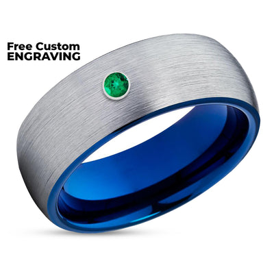 Emerald Tungsten Ring - Blue Tungsten Band - Gray Tungsten Ring - Blue Wedding Ring