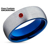 Ruby Tungsten Ring - Blue Wedding Band - Gray Tungsten Ring - Blue Tungsten Ring