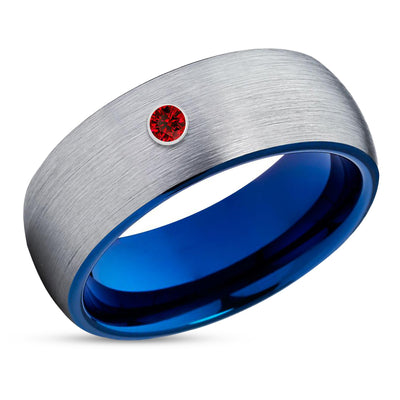 Ruby Tungsten Ring - Blue Wedding Band - Gray Tungsten Ring - Blue Tungsten Ring