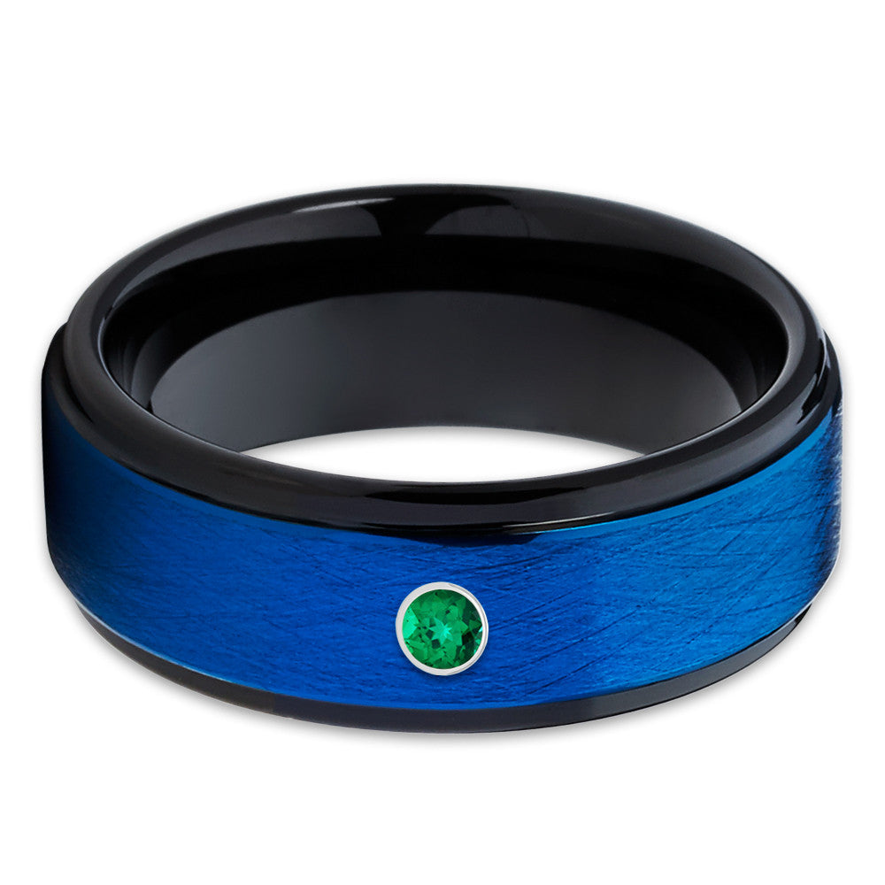 Emerald Tungsten Ring - Blue Tungsten Band - Emerald Tungsten Band - 8mm - Clean Casting Jewelry