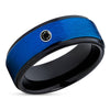 Black Diamond Wedding Ring - Blue Tungsten Ring - 8mm Wedding Band - Brush Ring