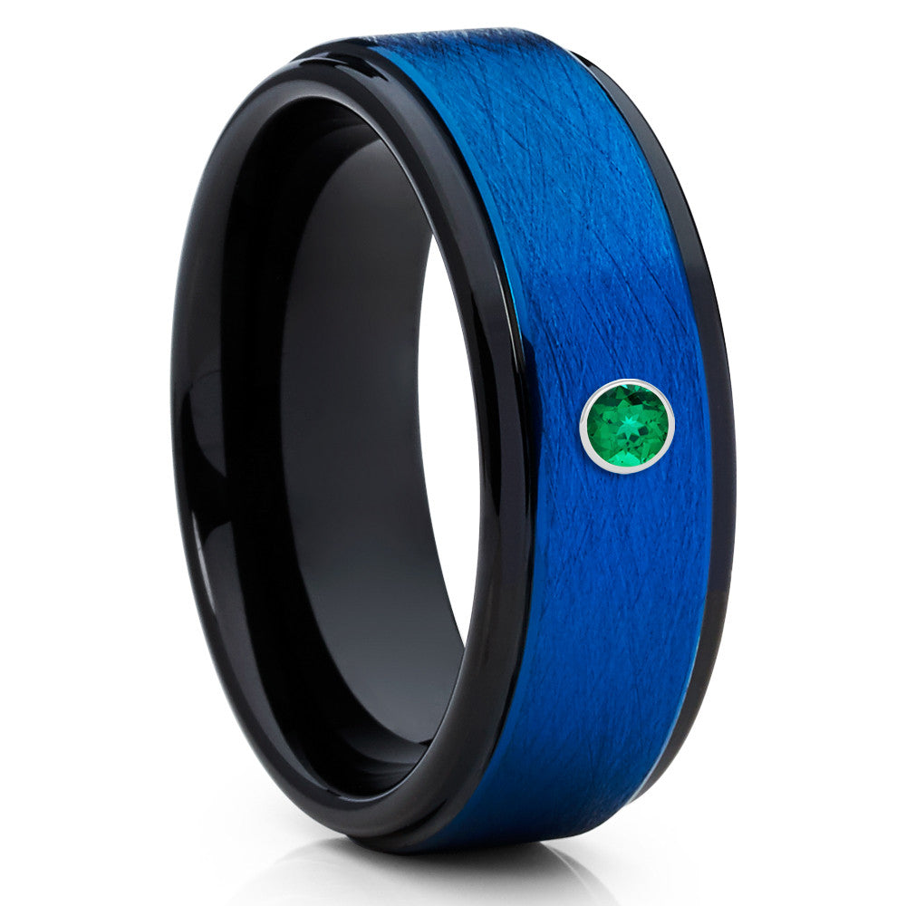 Emerald Tungsten Ring - Blue Tungsten Band - Emerald Tungsten Band - 8mm - Clean Casting Jewelry