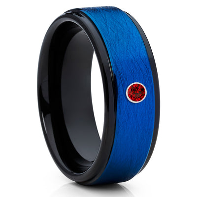 Tungsten Wedding Band - Ruby Tungsten Ring - Blue Tungsten - Men's Ring - Clean Casting Jewelry