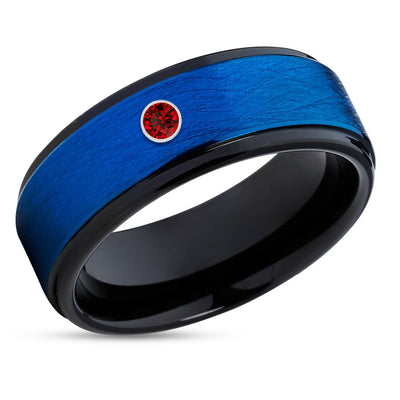 Blue Tungsten Wedding Band - Ruby Wedding Ring - Black Tungsten Ring - Wedding Ring