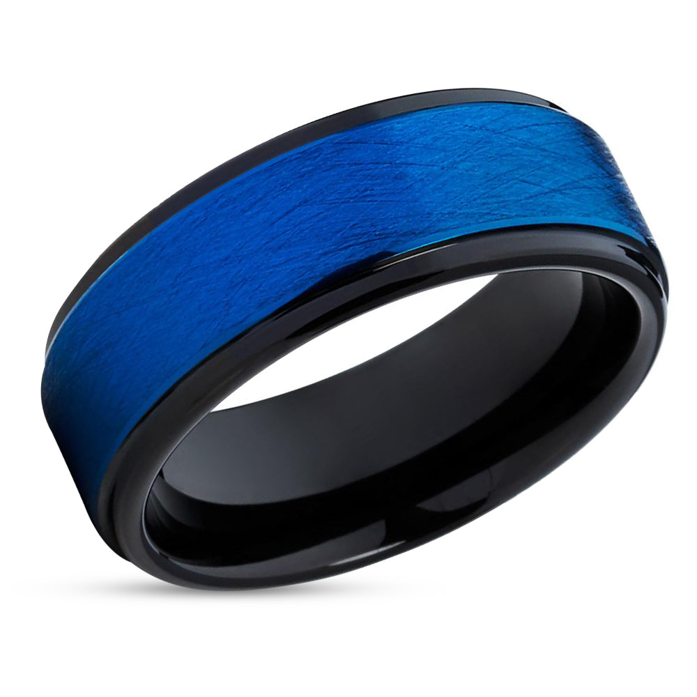 Tungsten Wedding Ring - Black Tungsten Ring - Blue Wedding Ring - Black Tungsten Ring