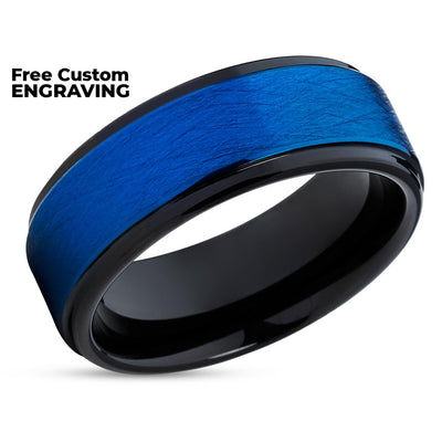 Tungsten Wedding Ring - Black Tungsten Ring - Blue Wedding Ring - Black Tungsten Ring