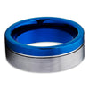 Blue Tungsten Ring - Gray Brush - Blue Tungsten - Tungsten Wedding Band - Clean Casting Jewelry
