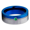 Emerald Tungsten Wedding Band - 8mm - Blue Tungsten Band - Gray Ring - Clean Casting Jewelry