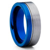 Blue Tungsten Ring - Gray Brush - Blue Tungsten - Tungsten Wedding Band - Clean Casting Jewelry