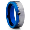 8mm - Blue Tungsten Band - Black Diamond - Blue Tungsten Ring - Gray - Clean Casting Jewelry