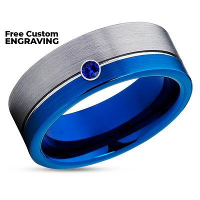 Men's Tungsten Ring - Gray Tungsten Ring - 8mm Wedding Ring - Blue Sapphire Ring