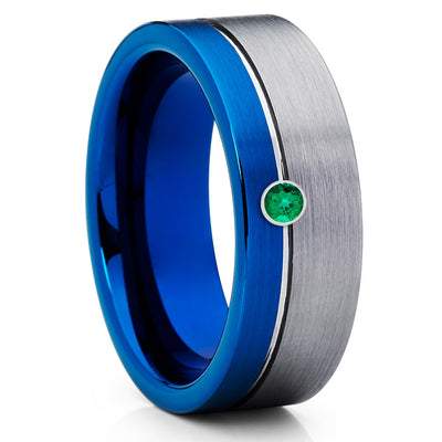 Emerald Tungsten Wedding Band - 8mm - Blue Tungsten Band - Gray Ring - Clean Casting Jewelry