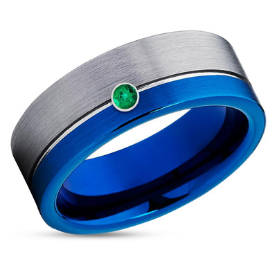 Tungsten Wedding Ring - Man's Wedding Band - Tungsten Carbide Ring - Engagement Ring - Emerald