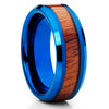 Koa Wood Tungsten Wedding Band - Blue Tungsten Ring - Blue Tungsten 8mm - Clean Casting Jewelry