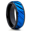 Blue Tungsten - Men's Wedding Band - Tire Ring - Tungsten Carbide - Brush - Clean Casting Jewelry