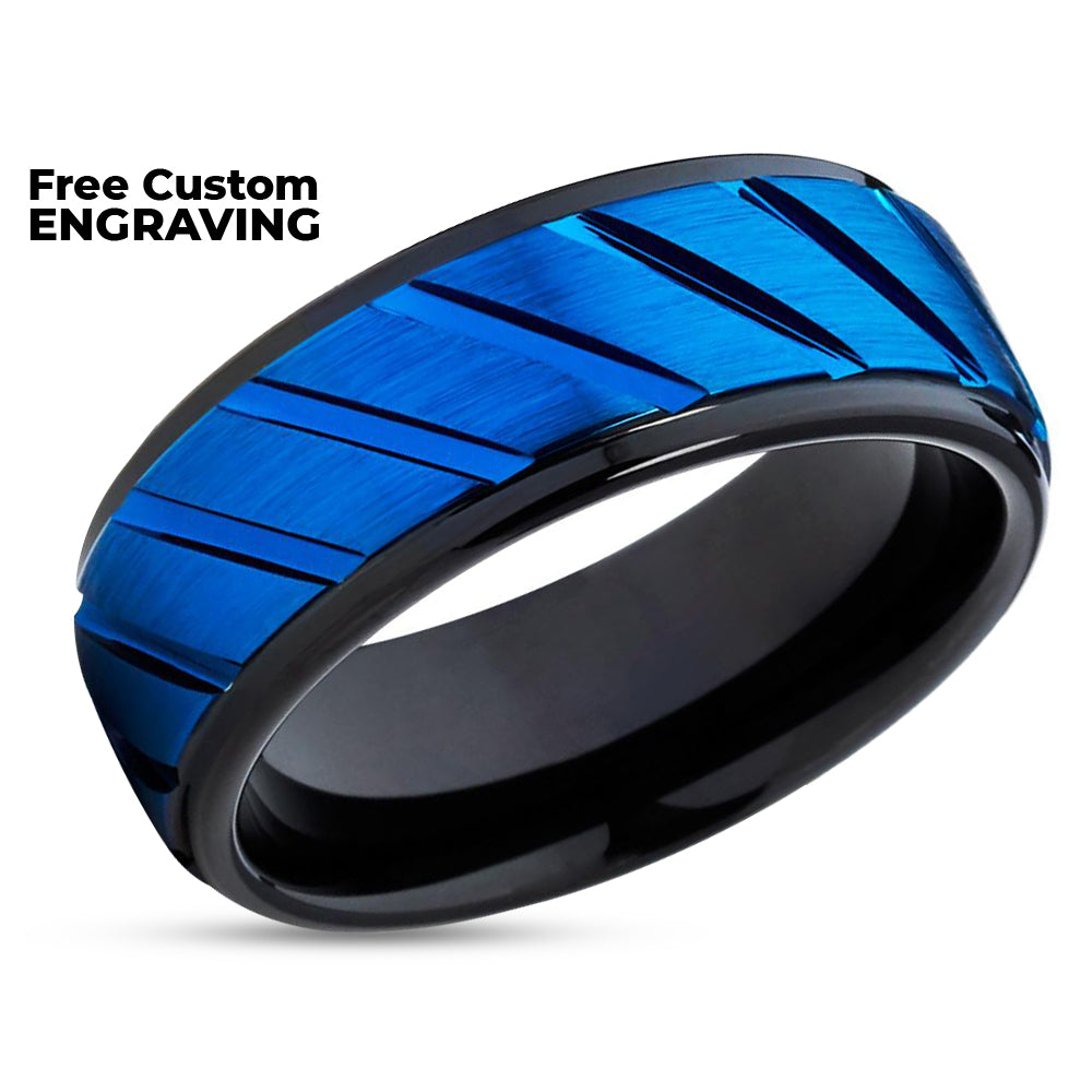 Black Tungsten Ring - Black Wedding Band - Blue Wedding Band 8mm Ring