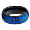 8mm - Blue Tungsten Band - Blue Wedding Band - Black Diamond Ring - Clean Casting Jewelry