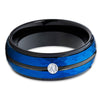 Blue Tungsten Band - White Diamond - Blue Tungsten Ring - 8mm - Black - Clean Casting Jewelry