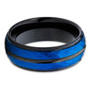 Blue Tungsten Wedding Band - Hammered - Black Tungsten - 8mm - Clean Casting Jewelry