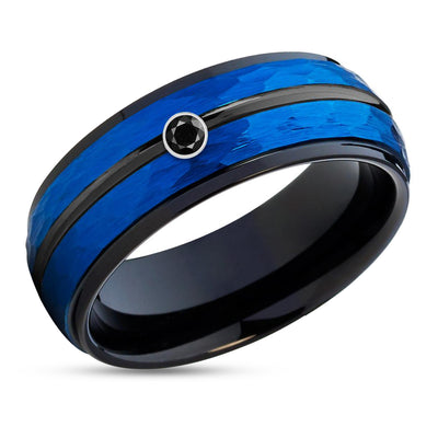 Black Diamond Wedding Ring - Tungsten Wedding Ring - Blue Tungsten Ring - Black Ring
