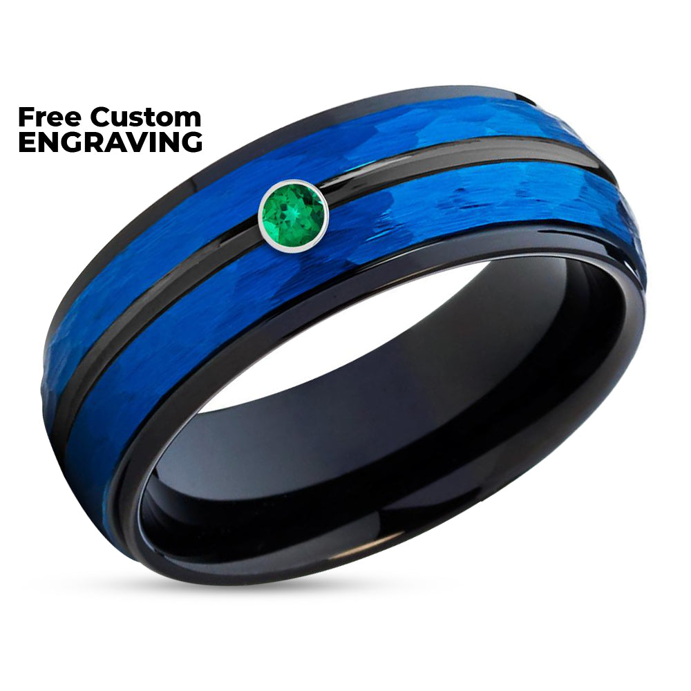 Blue Wedding Band - Emerald Wedding Ring - Black Wedding Ring - Tungsten Carbide Ring