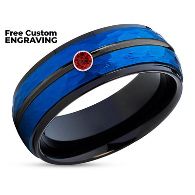 Ruby Wedding Band - Black Wedding Ring - Blue Wedding Ring - 8mm Ring - Black