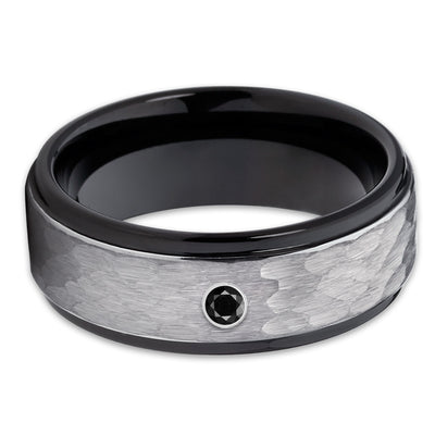 Black Tungsten Band - Hammered Ring - Black Diamond Tungsten Ring - 8mm - Clean Casting Jewelry