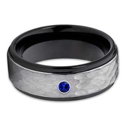 Black Tungsten Ring - Black Tungsten Band - Blue Sapphire Ring - 8mm - Clean Casting Jewelry